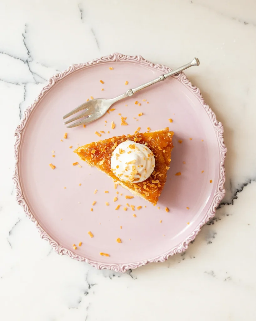 Coconut whipped mascarpone on upside down cake