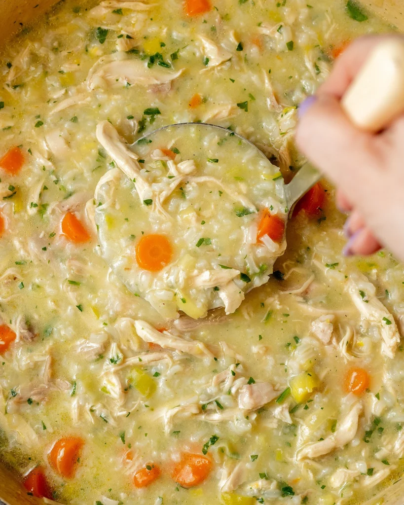 Homemade chicken and cheddar rice soup