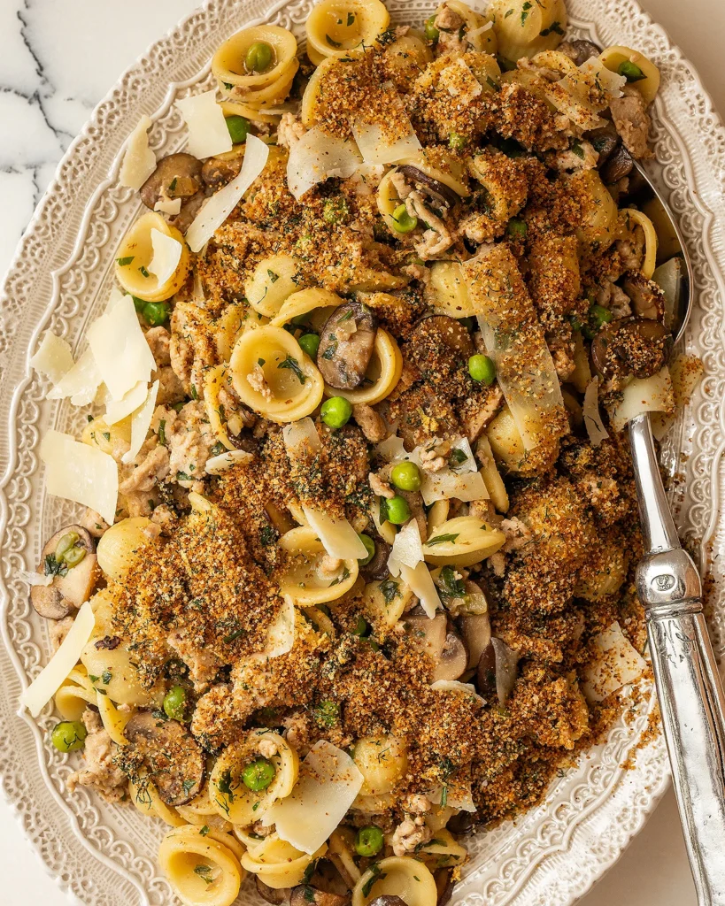 Mushroom chicken spring pasta