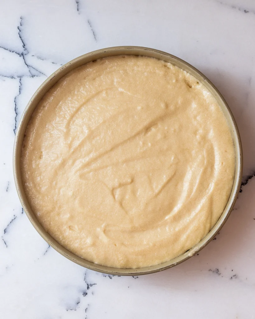 Pour batter in cake pan