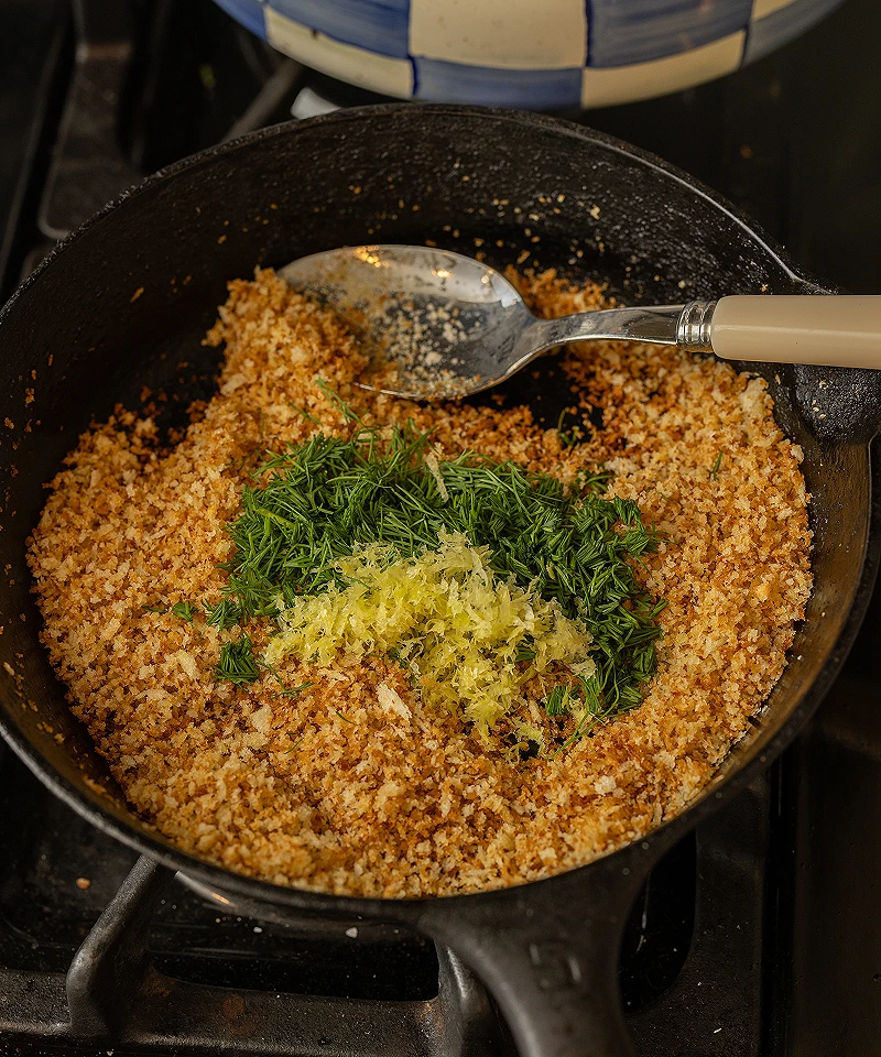 Add lemon zest and dill to panko