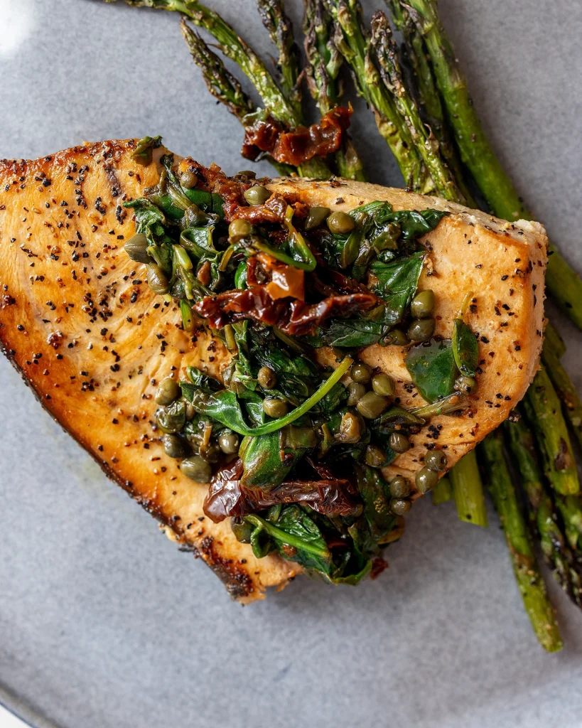 Swordfish spinach capers sun dried tomatoes