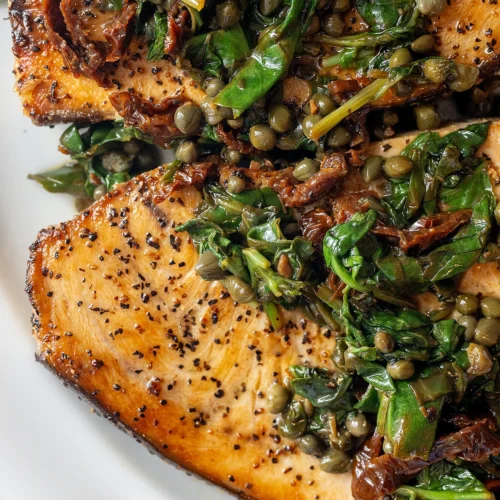 Swordfish with Lemon-Caper Spinach Recipe
