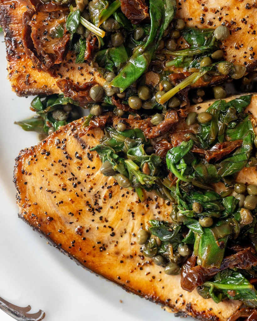 Swordfish with Lemon-Caper Spinach Recipe
