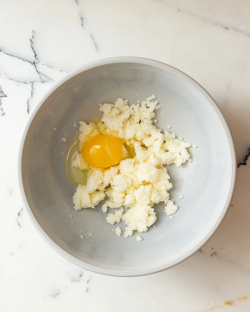 Add egg to sugar and butter