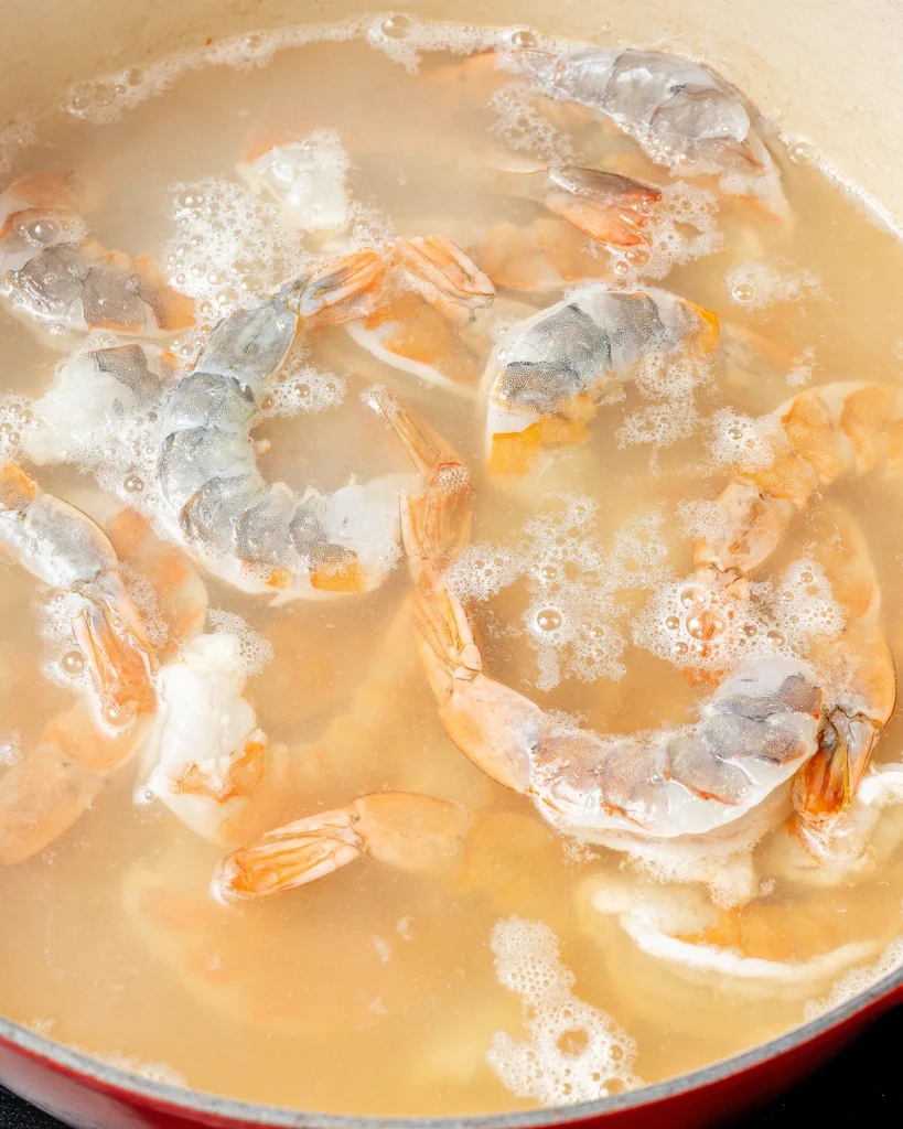 Add shrimp to broth