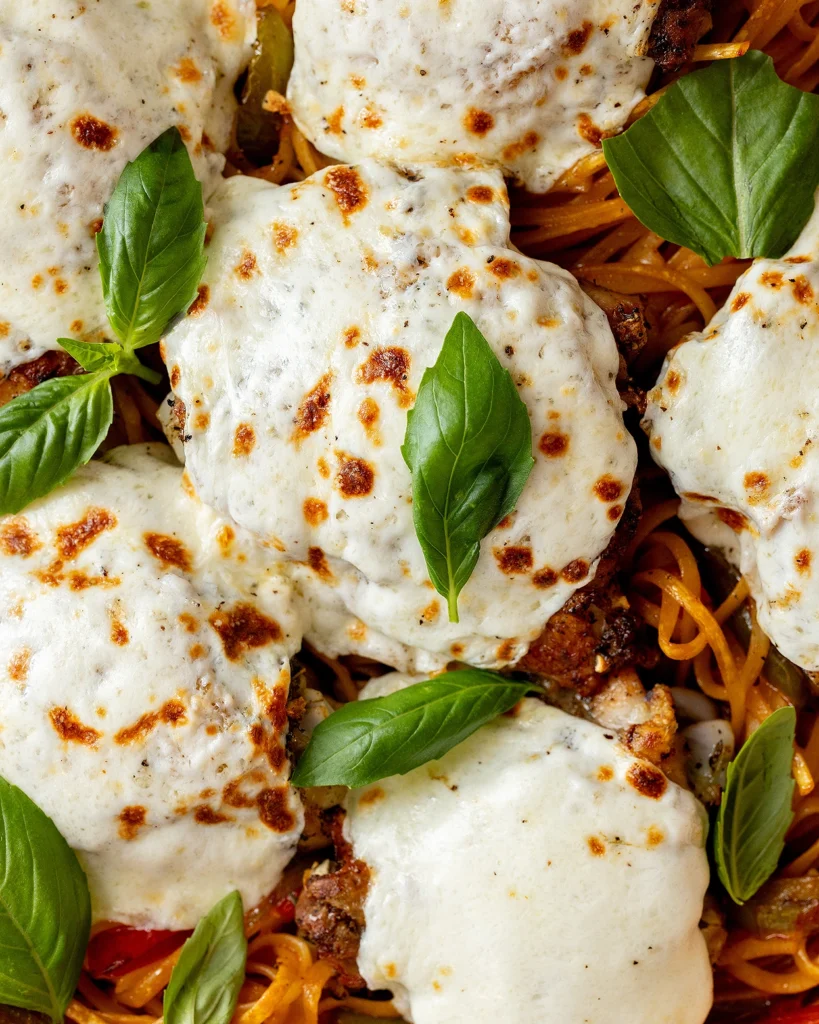 Chicken and Pepper Linguine with Mozzarella