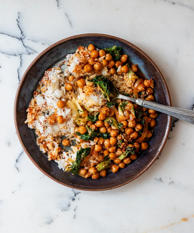 Chickpeas and bok choy with gochujang