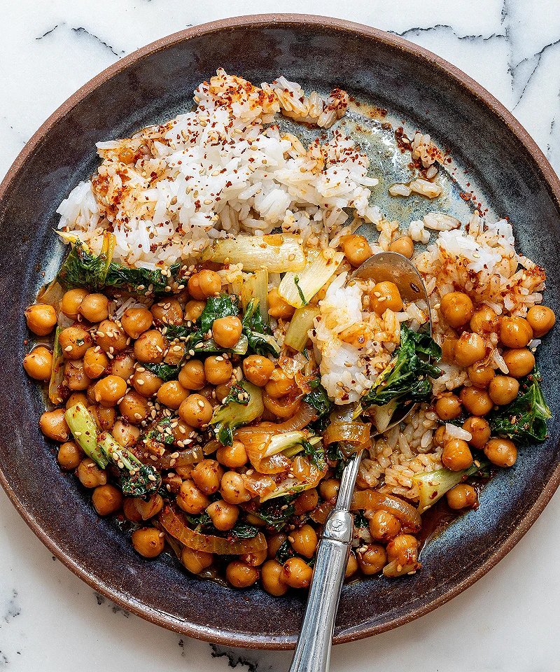 Ginger-Gochujang Chickpeas and Greens Recipe
